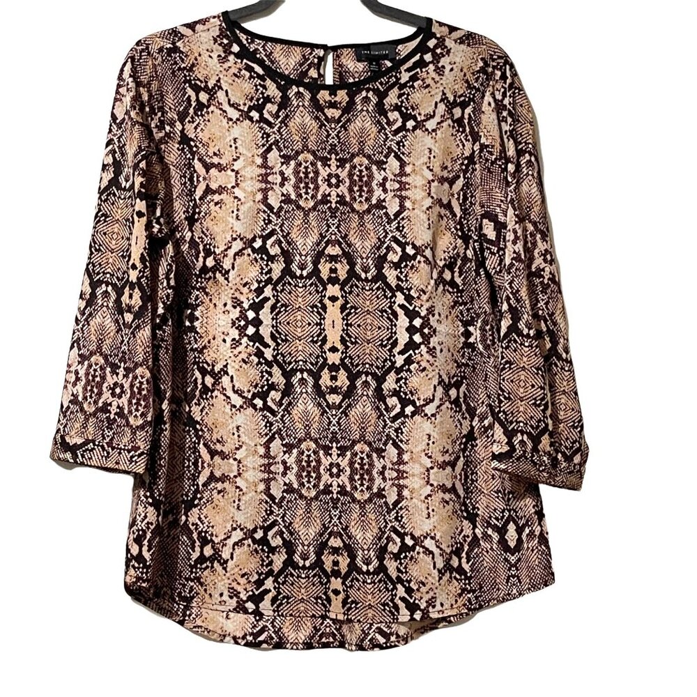 The Limited Womens Snake Print Blouse Size M Polyester 3/4 Sleeves Keyhole Back